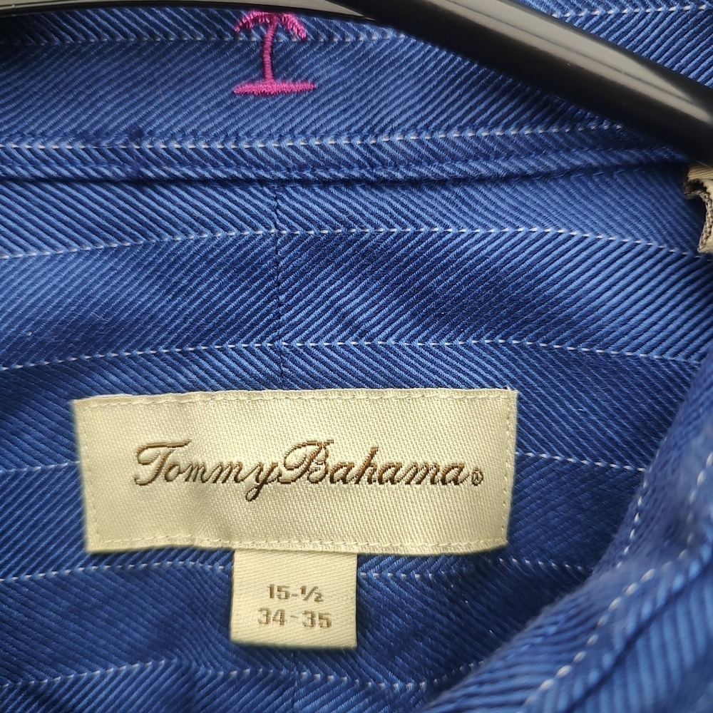 Tommy Bahama Men's Blues Striped Button Up Shirt Long Sleeve 15.5  34-35‎ - Picture 3 of 14